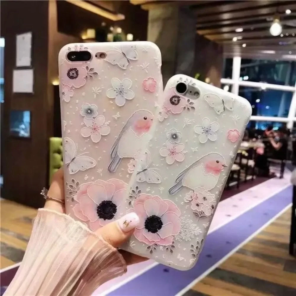 Soft Gel Birdie Cherry Blossom Sakura Flower Silicone iPhone 7/8 Cases